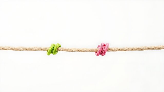 A simple rope with several brightly colored knots tied along its length.