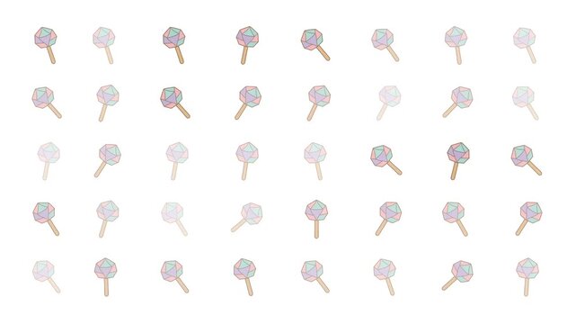 Pattern of lollipops with various pastel colors scattered on a clean white background