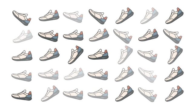 Seamless pattern illustration of modern athletic sneakers in various dynamic perspectives, ideal for contemporary fashion and active lifestyle design elements