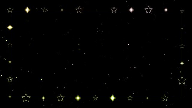 Animated gold stars frame with shimmering particles. 4K Video