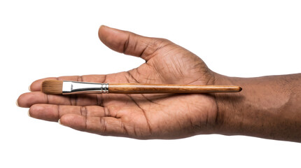 Paintbrush lies on a male palm as an isolated PNG flat artist tool on a transparent background for painting © Abdulmalek