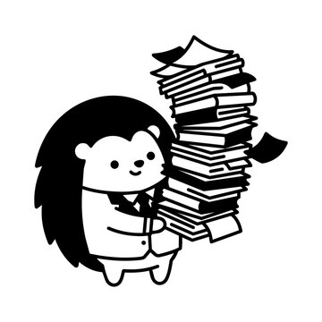 Hedgehog Librarian Carrying Books Icon Illustration