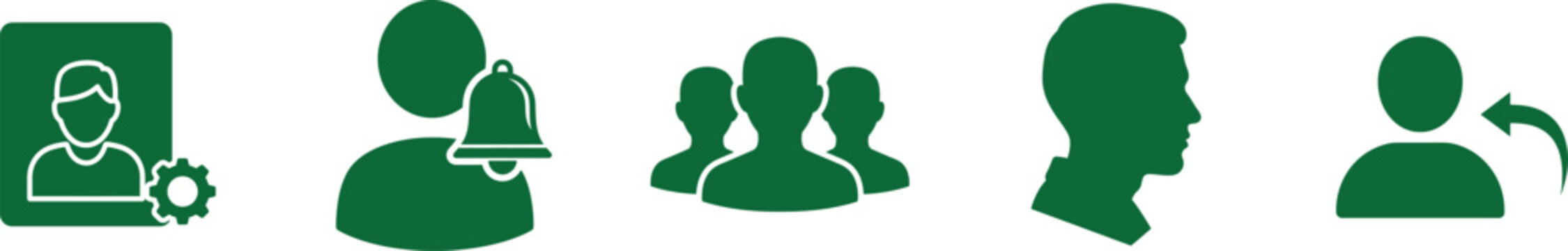 Green flat icons of user communication and profile types
