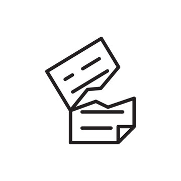 Torn document vector icon featuring a paper sheet ripped in half. Ideal for representing contract cancellation, void agreement, paper destruction, and invalidated file.