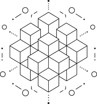 Abstract geometric pattern with connected cubes and circles