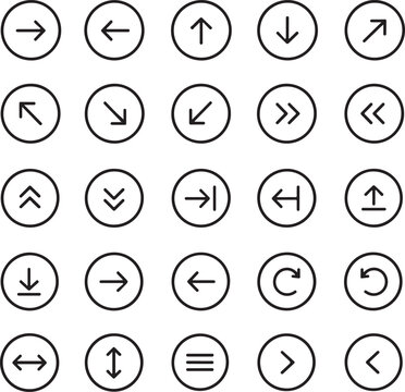 Set of simple circular arrow icons for website navigation and interface design