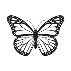 Simple vector art of a butterfly silhouette, featuring elegant symmetrical wings, clean outlines, and a minimalist style for icons, logos, and nature themes. ©  the millo