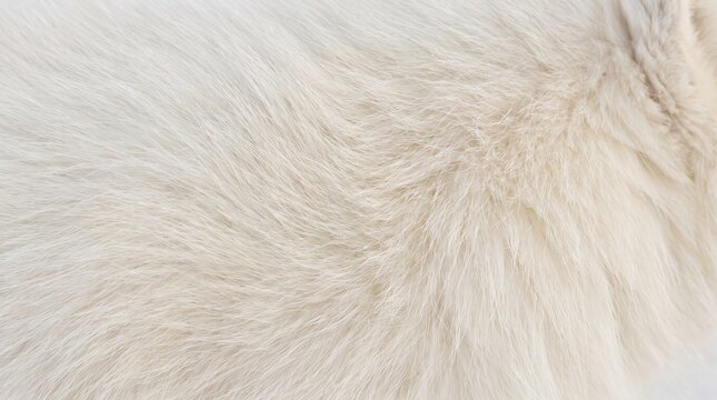 Close-up of pure white arctic fox fur texture. Luxurious winter animal pelt with soft natural fibers for design inspiration.