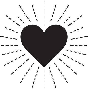 Black heart icon with radiating sunburst lines