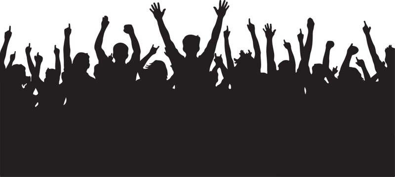 Black silhouette crowd of people cheering at a music concert festival