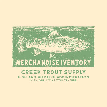 trout illustration fish graphic animals design texture badge background vintage