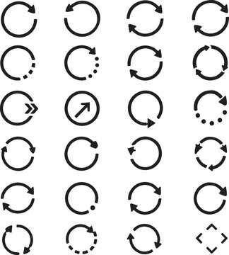 Set of black circular arrow icons for loading and refresh