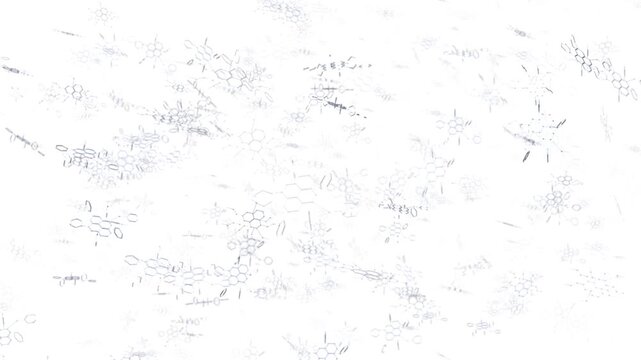 Clean chemistry molecule texture visual with white background, soft scientific formulas, and faint molecular outlines. Perfect for health videos, lab presentations, biotech promos, and overlays.