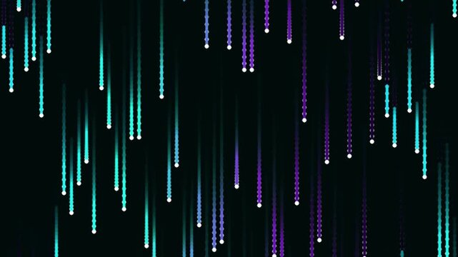 Vertical blue and purple light streaks falling on black background