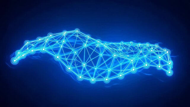 Glowing Blue Polygonal Network Wave Animation - Futuristic Digital Connectivity Concept