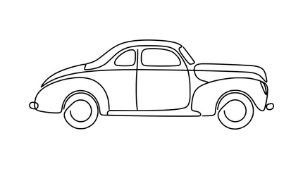Fototapeta premium Classic Car Line Art: Vintage Automobile Silhouette, Retro Vehicle Drawing