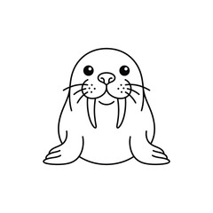 Obraz premium Cute Walrus Face Outline - Vector Coloring Page Illustration