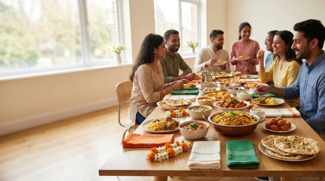 Joyful Family Gathering for India's Independence Day Feast with Traditional Indian Food