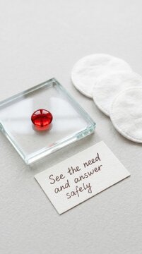 Red Blood Drop on Glass with Medical Supplies, Symbolizing Blood Donation and Healthcare