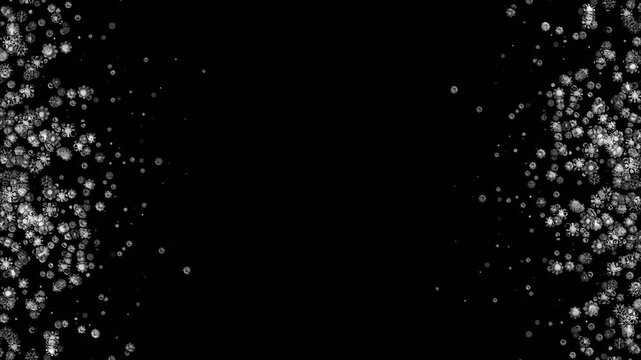 4k elegant heavy snowfall and sparkling glitter dust vertical frame motion graphics looping on black background for professional Christmas video overlays