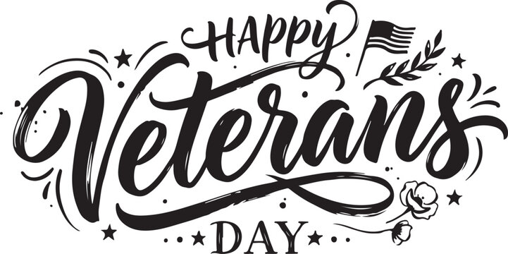 Honoring heroes happy veterans day calligraphy with american flag patriotic november 11th observance