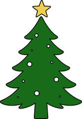 Fototapeta premium A minimalist green Christmas tree illustration with a golden star on top