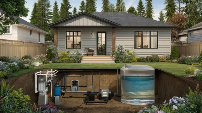 Detailed Cutaway View of an Underground Residential Water System Featuring Modern Components