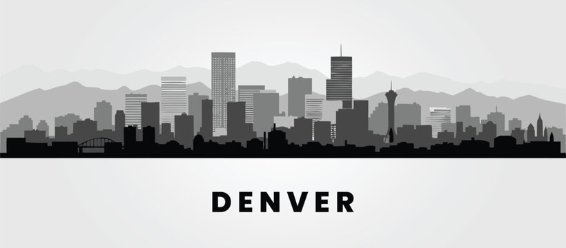 Black and white Denver Colorado cityscape vector graphic isolated on white