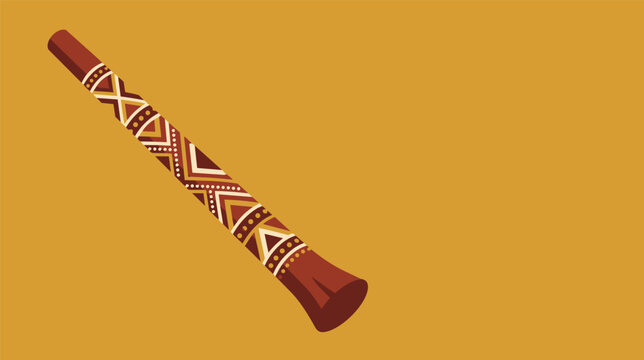 Traditional aboriginal didgeridoo with decorative tribal pattern isolated on warm background in flat vector style, cultural wind instrument for music, heritage, education and design projects.