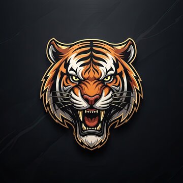 Fierce tiger head emblem with bold stripes and intense gaze