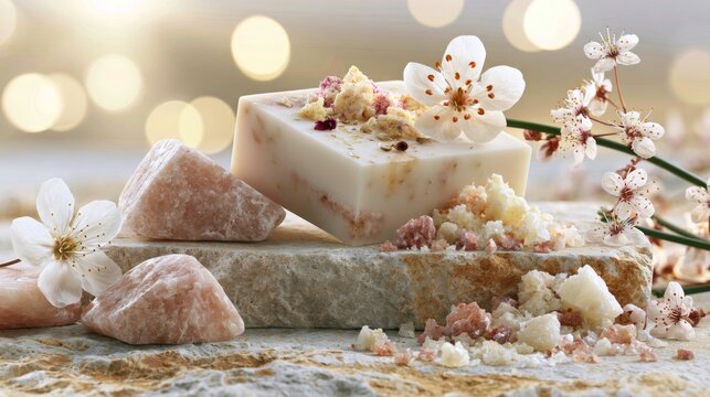 Handcrafted Spa Products with Floral Accents and Natural Ingredients for Relaxation and Wellness
