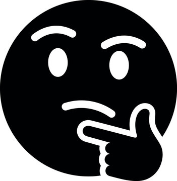 Black thinking face emoji vector icon with hand on chin in minimalist silhouette style
