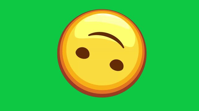 Upside down winking emoji animation on green background, playful yellow smiley face digital reaction icon