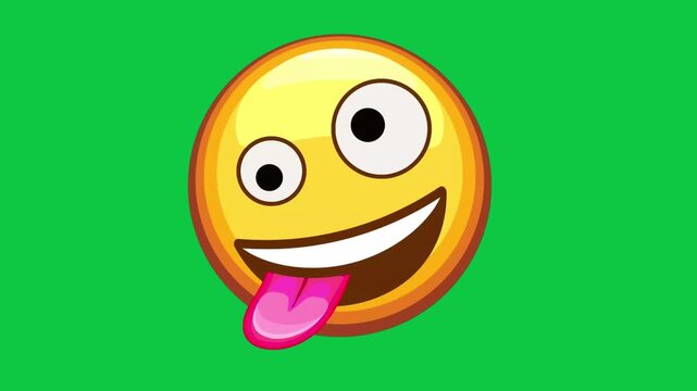 Playful tongue out crazy emoji animation with green background smiley face emoticon cartoon expression