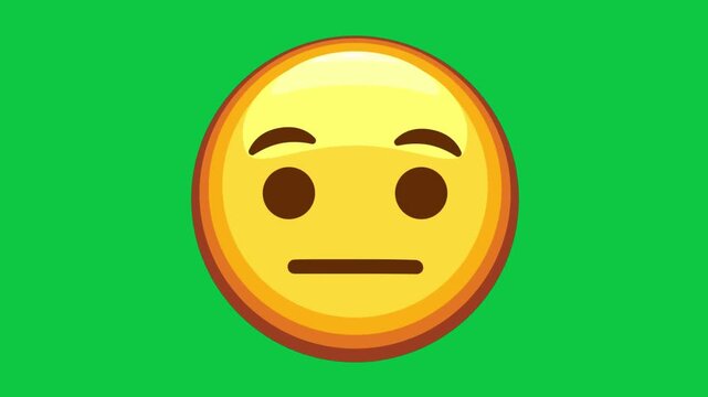 Confused yellow face emoji animation with raised eyebrows and frown on green background