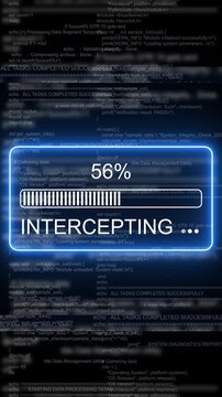 Cyber security data intercept loading bar with digital code background, data interception progress bar