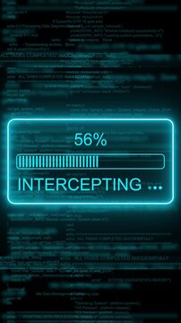 Cyber security data intercepting progress bar with digital code background, data interception hacking