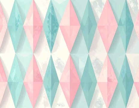 diamond argyle pattern, flat 2D geometric design, pastel pink blue and mint color palette