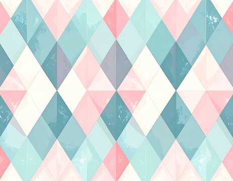 diamond argyle pattern, flat 2D geometric design, pastel pink blue and mint color palette