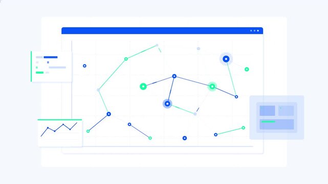Abstract data network connection graph with nodes and lines on digital interface