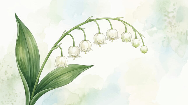 Delicate Lily of the Valley Flowers on a Soft Watercolor Background, Spring Blossom Botanical Illustration for Greeting Cards and Design