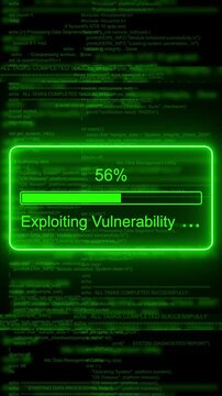 Cyber security threat concept: digital data breach and system vulnerability exploit loading bar hacking