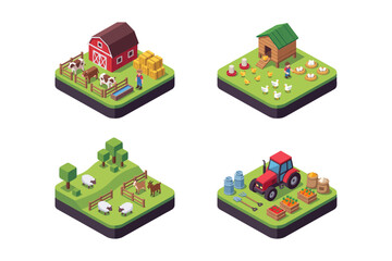 Naklejka premium Isometric Farm Collection A Vibrant Set of Agricultural Elements for Digital Design and Game Development Assets
