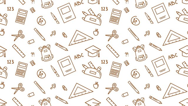 Back to school outline seamless pattern. Education learning doodle background. School themed doodle seamless pattern. School supplies pattern background
