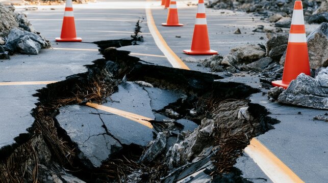 Ground Fragmentation and Crack in Roadway Due to Natural Disaster: Crisis Management Context Visuals