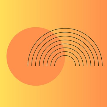 Minimalist Boho Sunset Arch Background Abstract Linear Rainbow with Orange Circle Sun on Warm Gradient