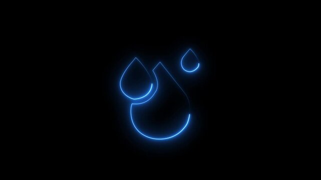 Neon Water Droplet Icon Animation on Black Background