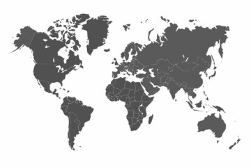 Dark gray world map silhouette on a white background depicting continents and country borders © Parash