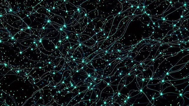Glowing Neural Network Animation with Interconnected Nodes and Dynamic Data Flow