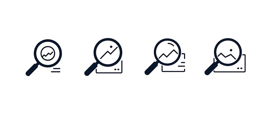 Magnifying glass searching business data charts graphs analysis symbol icon flat design vector illustration research and finance concept.